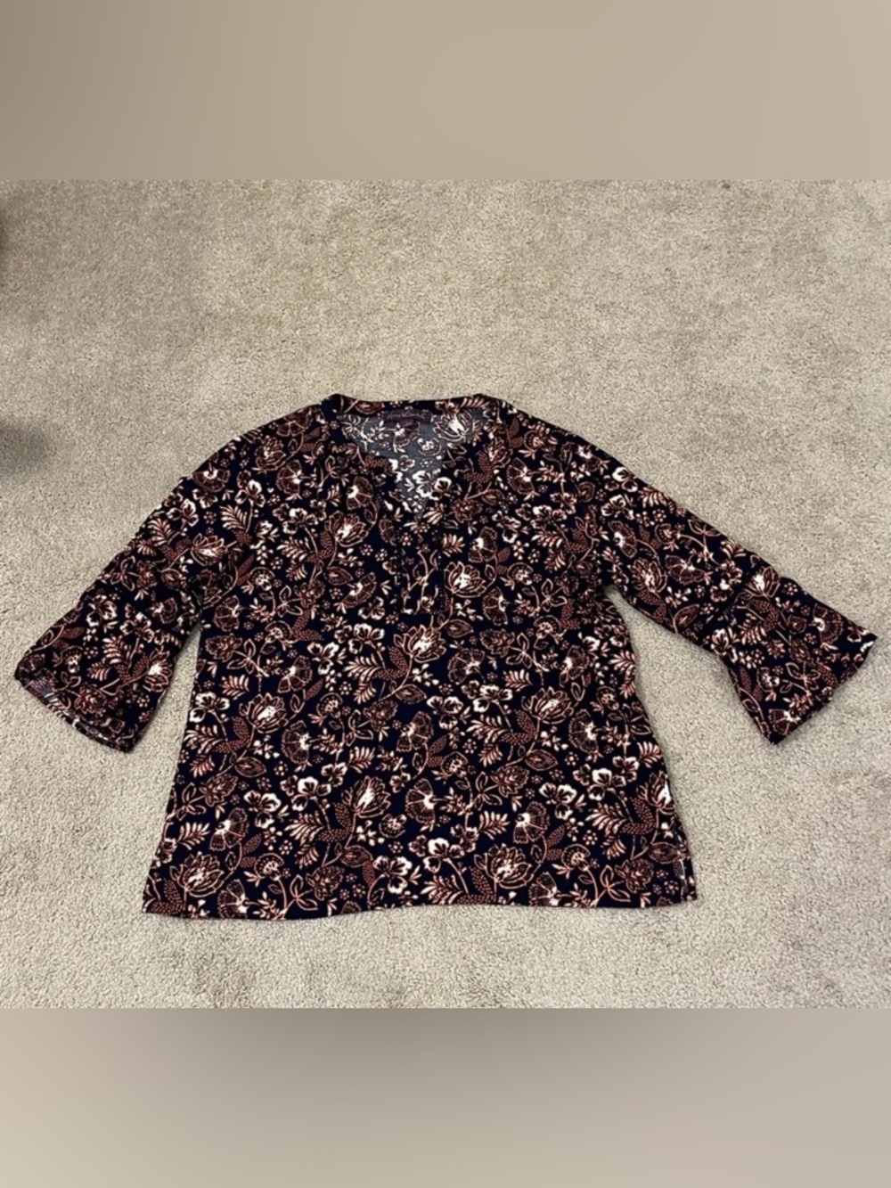 Gloria Vanderbilt Floral 3/4 Length Sleeve Blouse